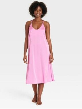 Women's Satin Chemise - Auden - Pink - XL